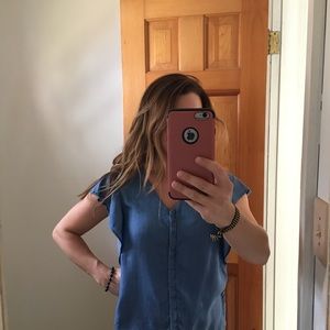 H&M Chambray flutter sleeve Blouse Size 6